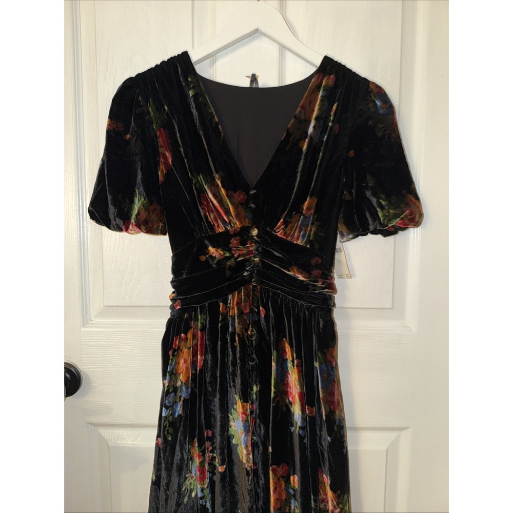 NEW Anthropologie Katerina Button Front Dress Velvet Floral Black Sz XXS Boho - Picture 7 of 10